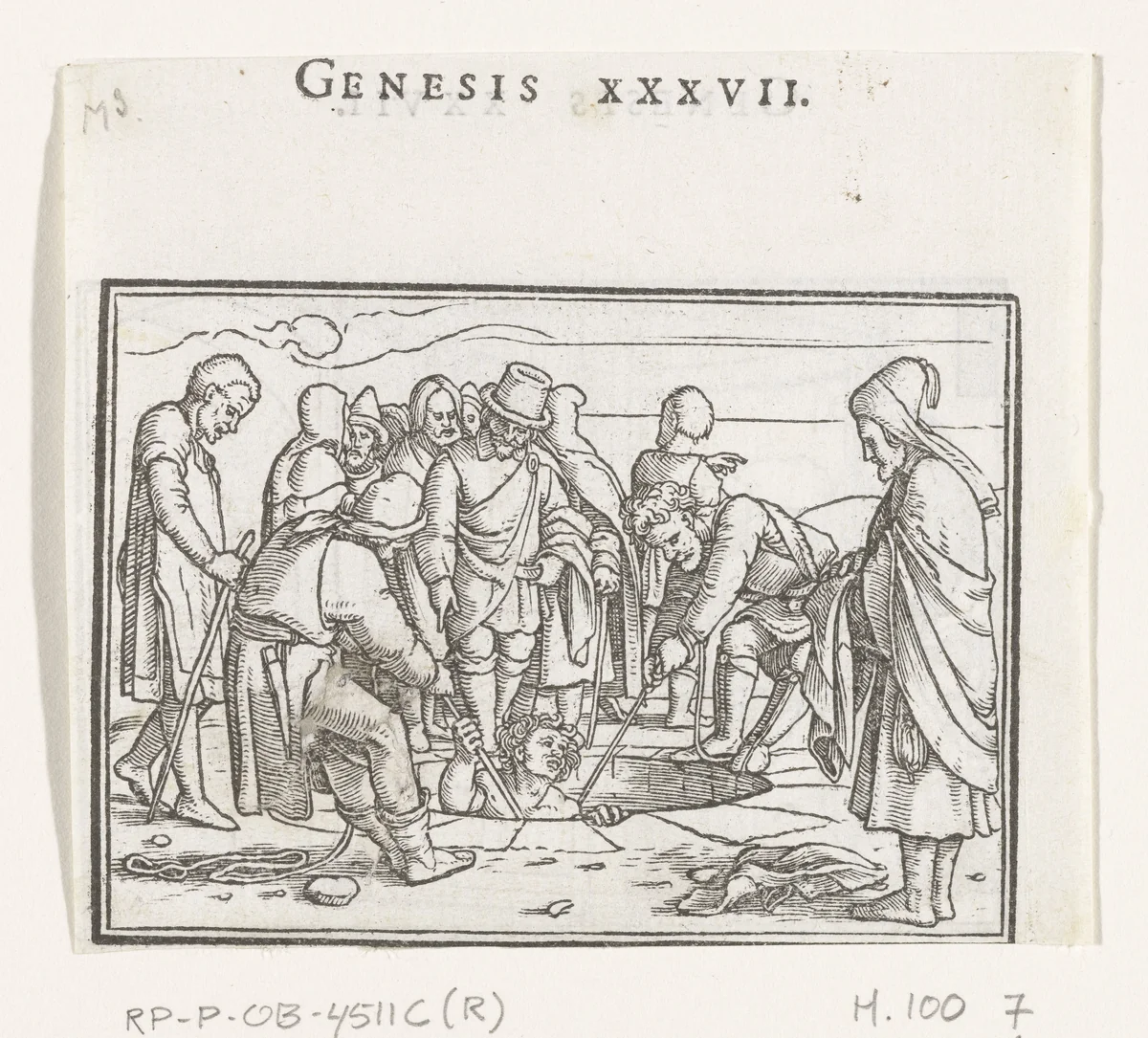 Jozef wordt door zijn broers uit put getrokken by Hans Holbein, print, 1538