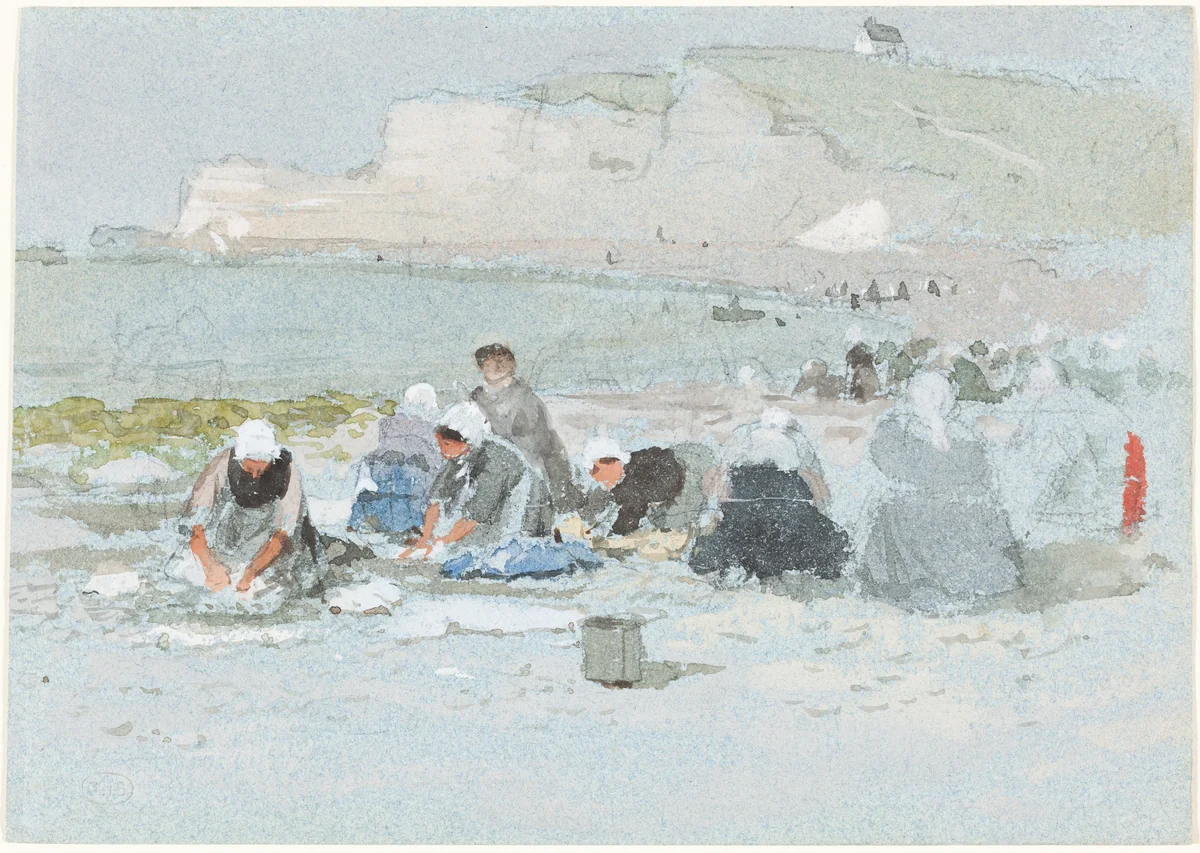 Washerwomen on the Beach at Etretat by George Henry Boughton, drawing, 1833-1905