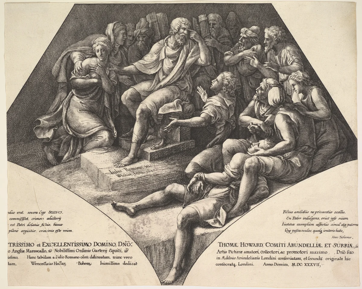 Zaleucus (Seleucus) and his son by Wenceslaus Hollar, print, 1637