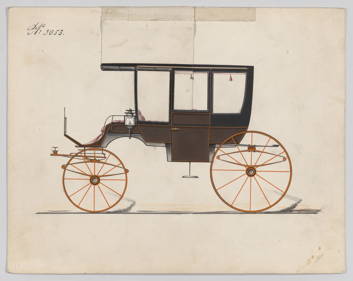 Design for 6 seat Rockaway, no. 3053 by Brewster & Co., drawing, 1874