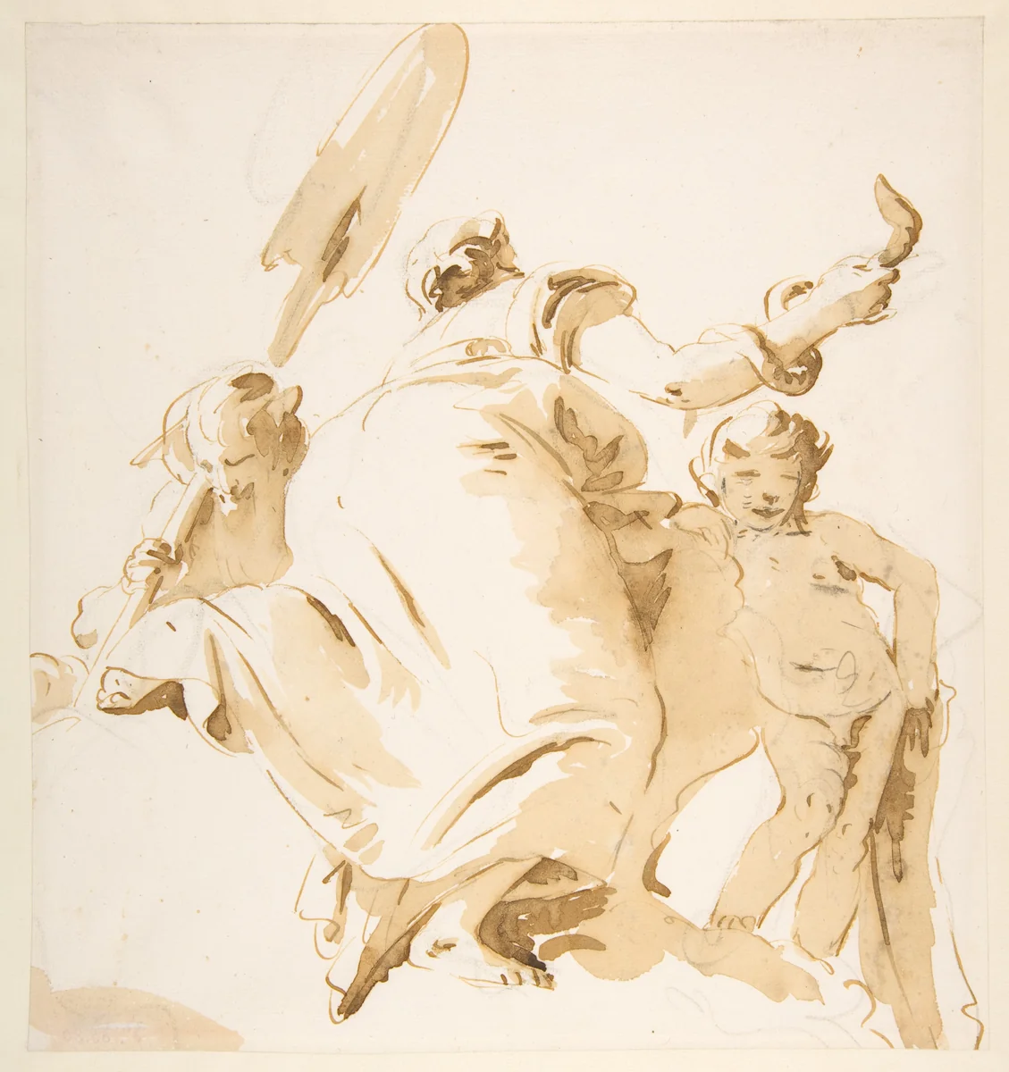 River God with an Oar, Woman Holding a Serpent, and a Standing Nude Boy by Giovanni Battista Tiepolo, drawing, 1696-1770