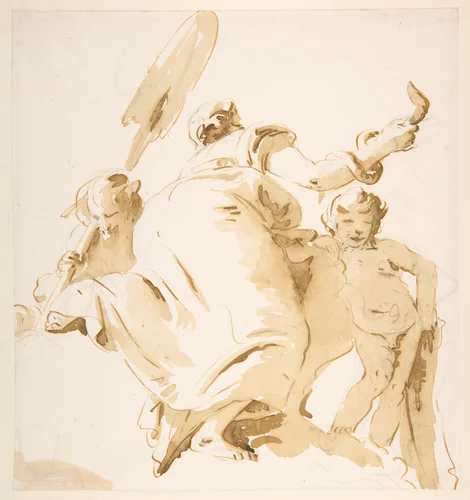 River God with an Oar, Woman Holding a Serpent, and a Standing Nude Boy by Giovanni Battista Tiepolo, drawing, 1696-1770