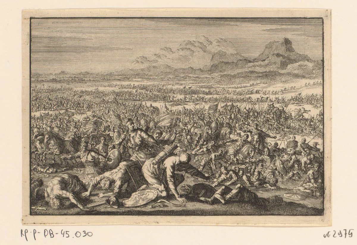 Legers van Sodom en Gomorra lijden een nederlaag by Jan Luyken, print, 1703