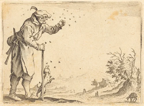 Peasant Attacked by Bees by Jacques Callot, print, 1622