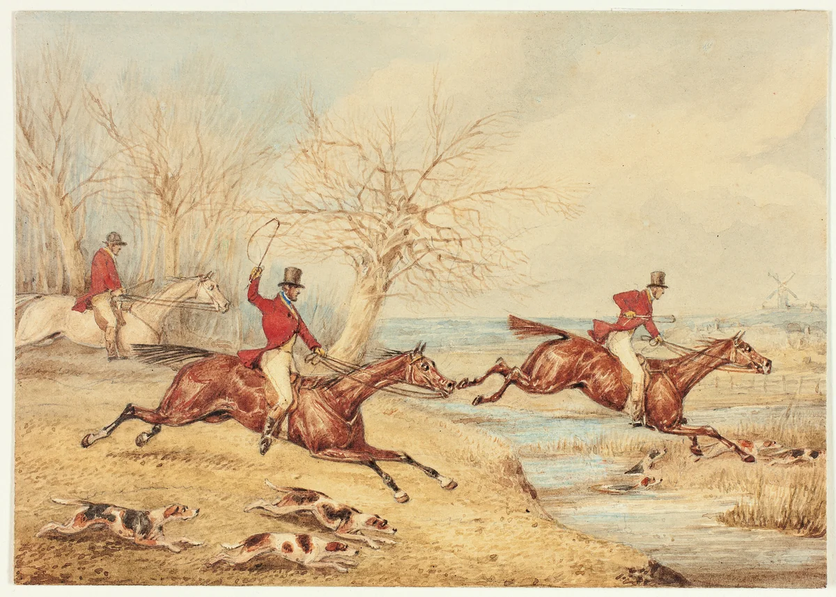 Mounted Hunters with Dogs by Henry Alken, painting, 1830-1840