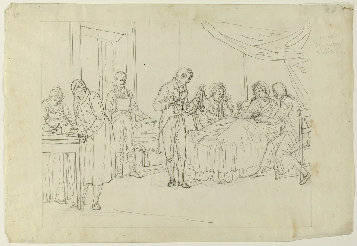 Sickbed Scene by Saverio della Gatta, drawing, 1777-1850