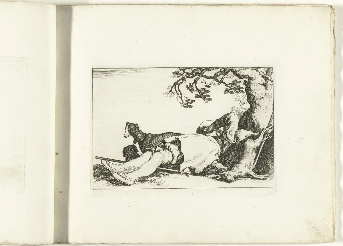 Slapende jager by Cornelis Bloemaert, print, 1700-1800