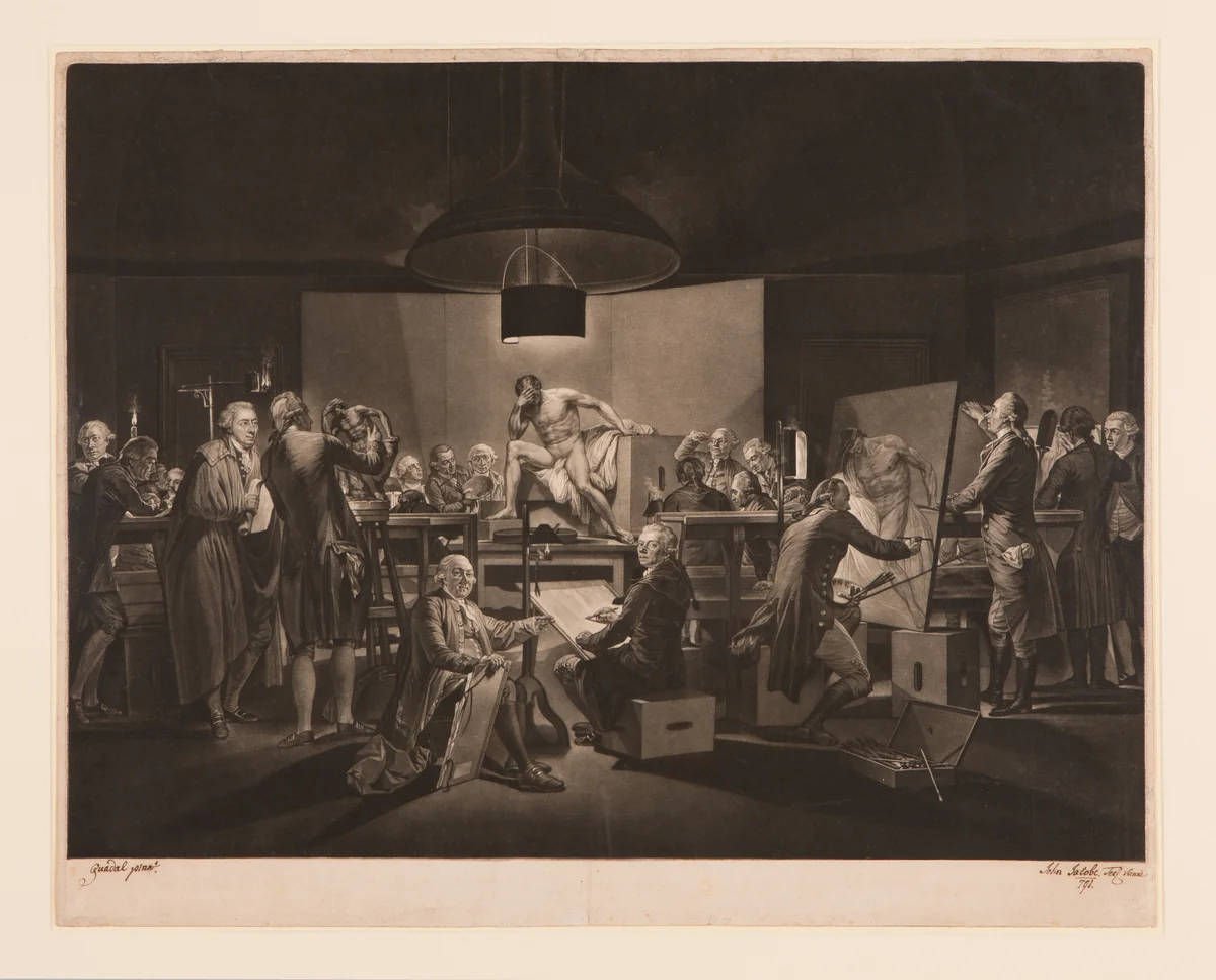 The Life Class of the Vienna Academy by Johann Jacobe, print, 1790
