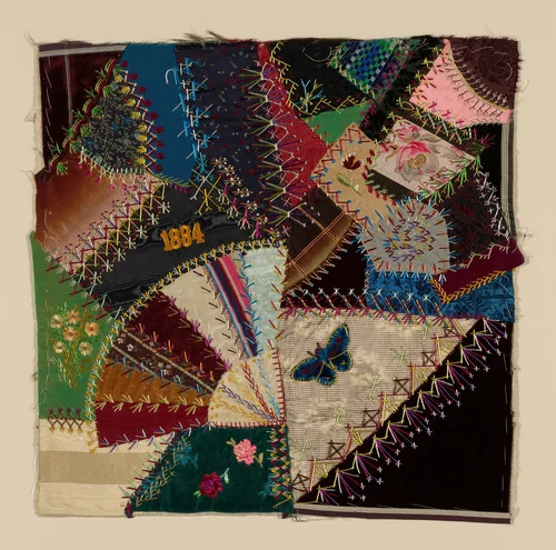 Fragment from Bedcover (Crazy Quilt Block) by United States, textile, 1884