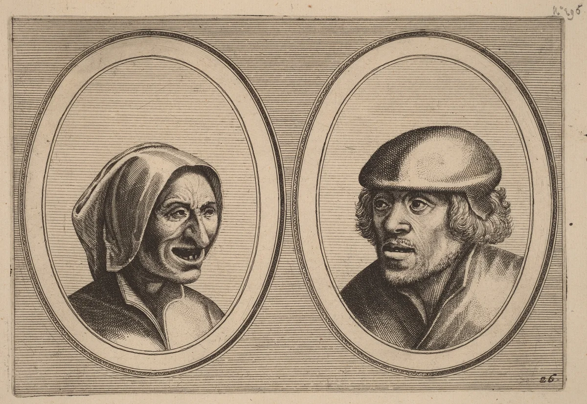 "Vrouw Verneem-al" and "Hans de Pluym-strijcker" by Johannes van Doetechum
Lucas van Doetechum
Pieter Bruegel
Claes Jansz Visscher, print, 1564-1565