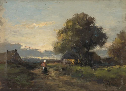 Landscape with Farmhouses by Jan van der Linde, painting, 1874-1945