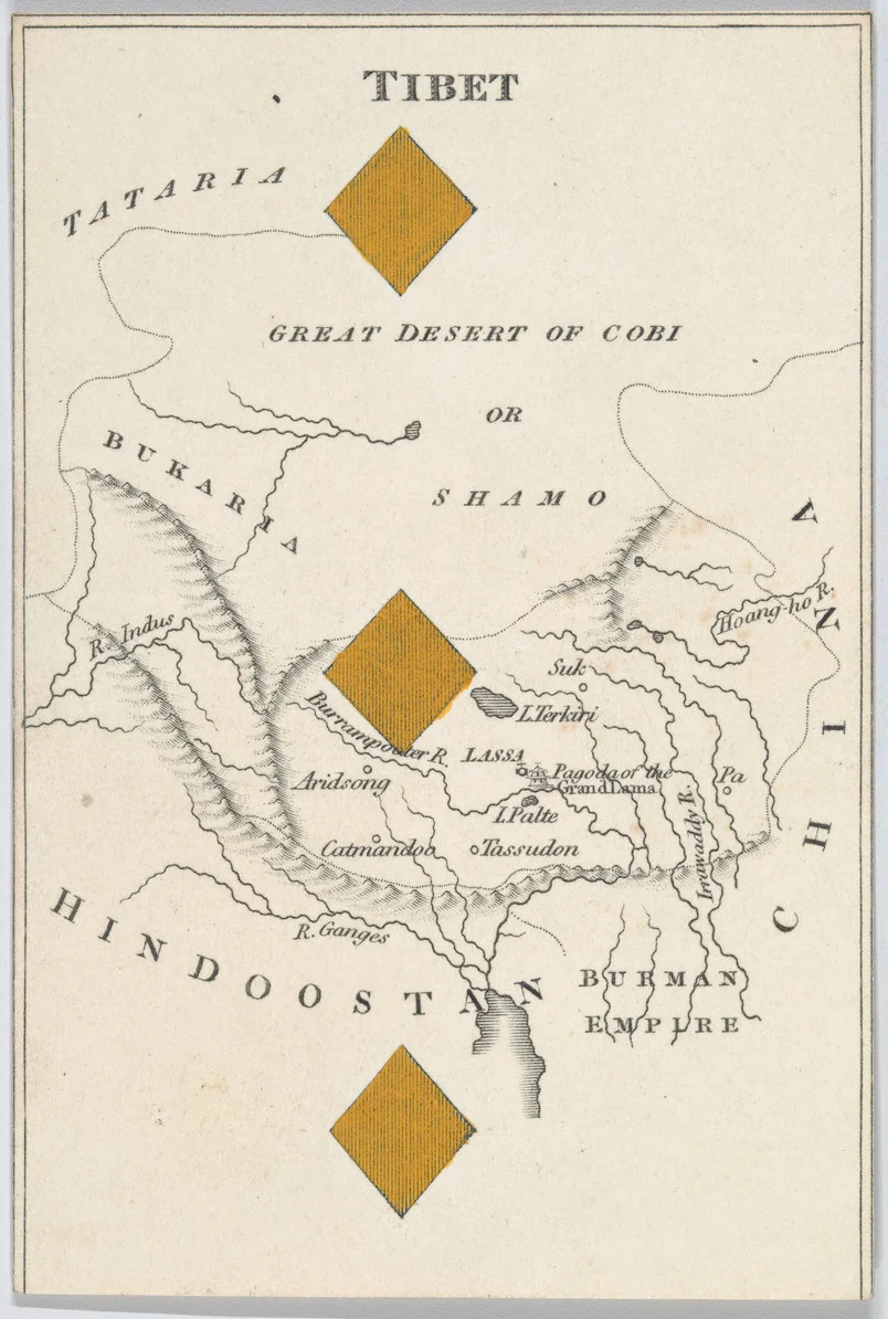 Tibet, from "Court Game of Geography" by William and Henry Rock, print, 1838-1855