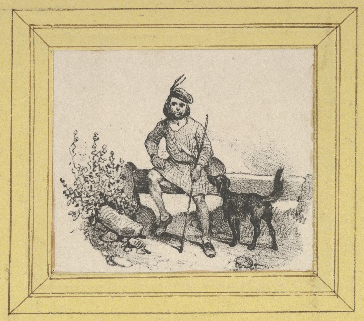 Man sitting with a dog by Victor Adam, print, 1820-1866