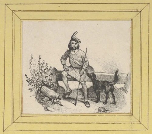 Man sitting with a dog by Victor Adam, print, 1820-1866