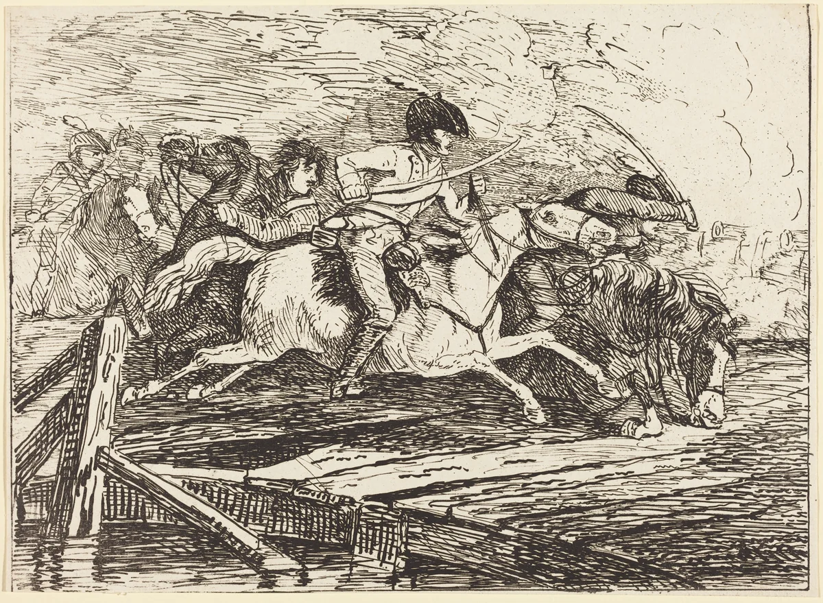 Cavalry Charging by Conrad Gessner, print, 1801