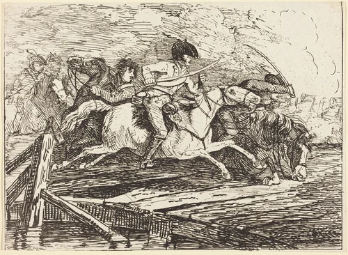 Cavalry Charging by Conrad Gessner, print, 1801