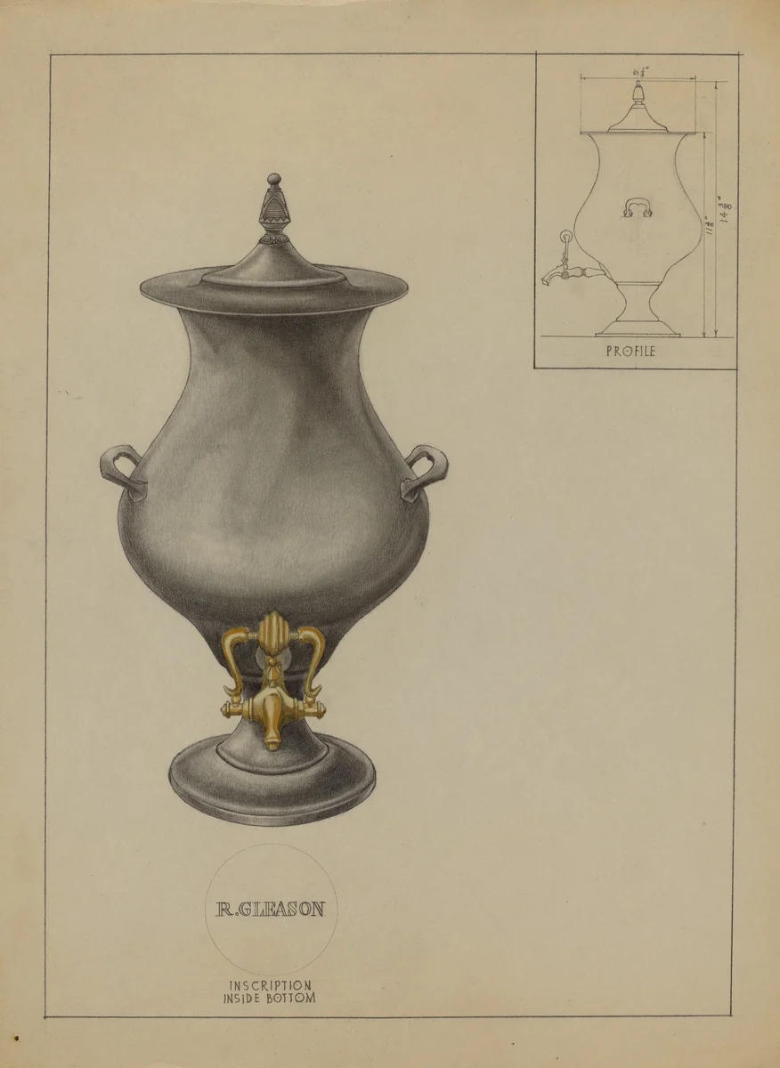 Pewter Coffee Urn by Philip Johnson, index of american design, 1936
