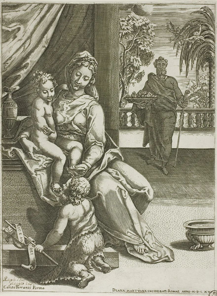 Virgin and Child with Saint John by Diana Scultori, print, 1570-1600