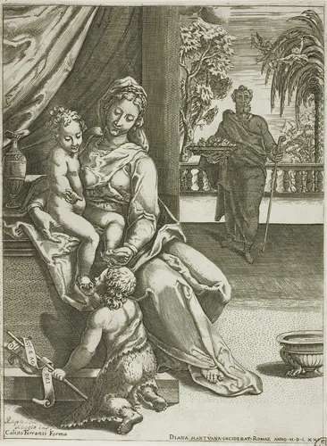Virgin and Child with Saint John by Diana Scultori, print, 1570-1600