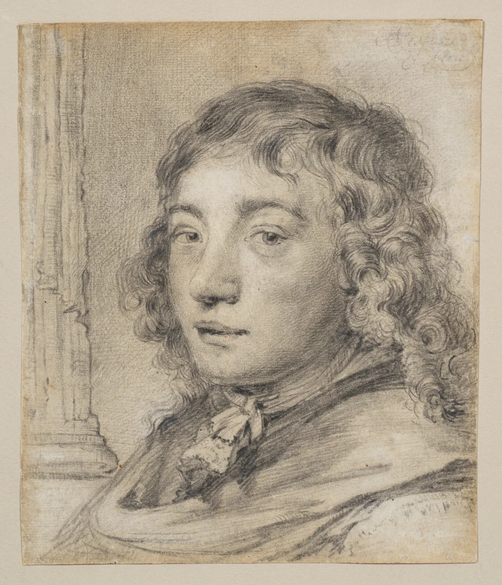 Portrait of a Young Man (probably a self-portrait) by Cornelis Visscher, drawing, 1650-1651