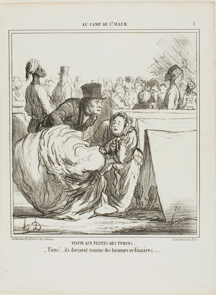“I don't want to go into such a deep water...... there are surely big fish in there!,” plate 1 from Enfantillages by Honoré-Victorin Daumier, print, 1859