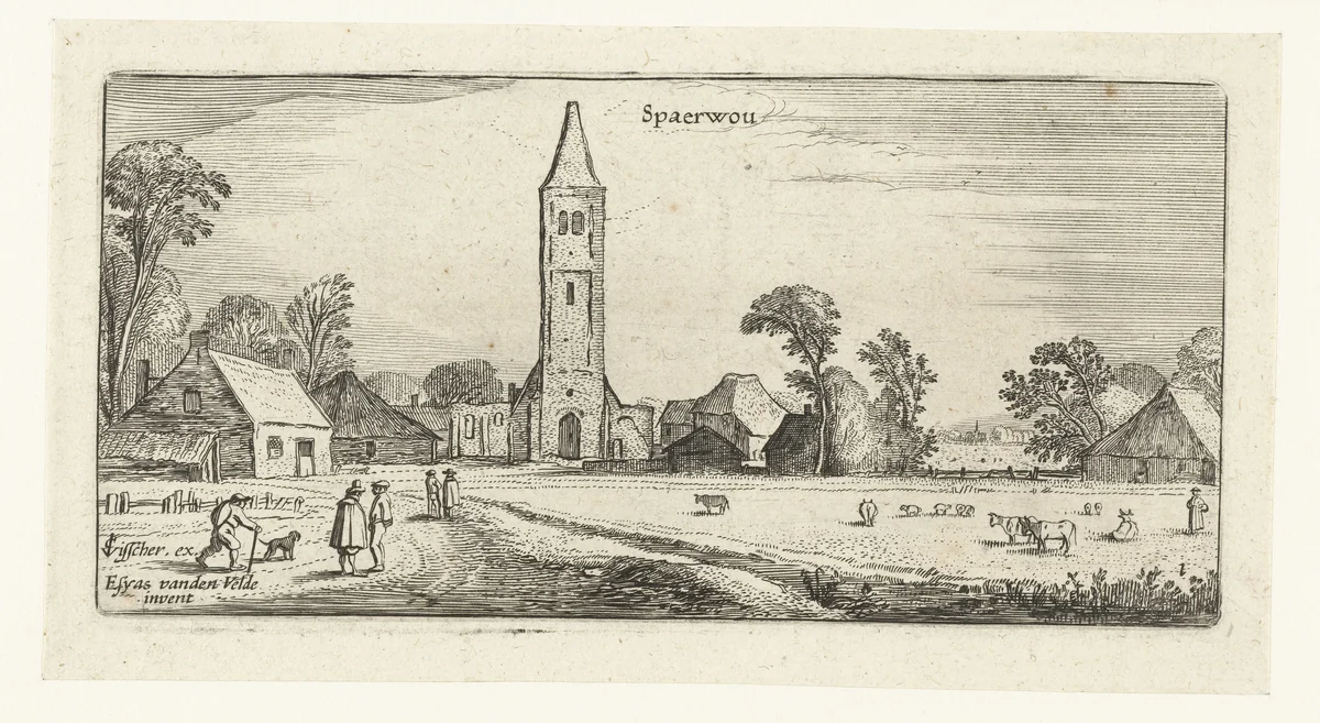 Wandelaars op een weg bij Spaarnwoude by anonymous, print, 1615-1652