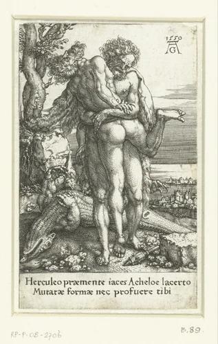 Hercules vecht tegen de riviergod Achelus by Unknown, print, 1550