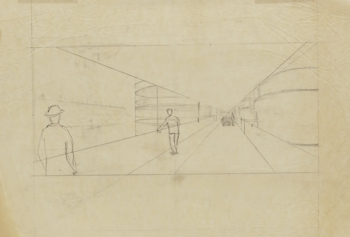 Suspension Houses Project (Perspective) by Bodo Rasch, Heinz Rasch, architecture, 1927