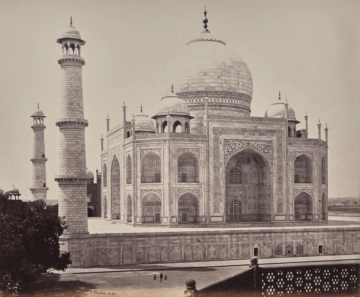 Agra. View of the Taj from a Corner in the Quadrangle by Samuel Bourne, photograph, 1863-1870