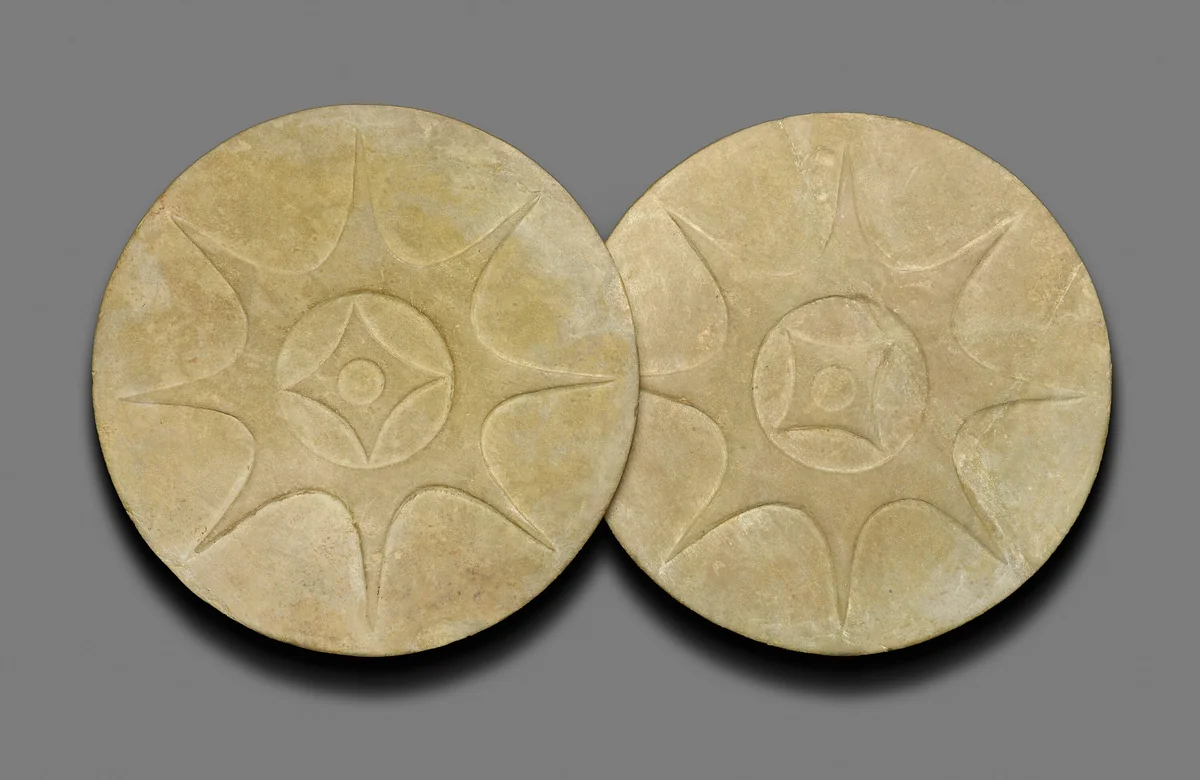 Pair of Earspools with Eight-Pointed Star Motif by Mississippian, metalwork, 1200-1400