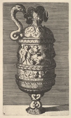 Vase with a Sacrificial Scene by René Boyvin, print, 1600-1690