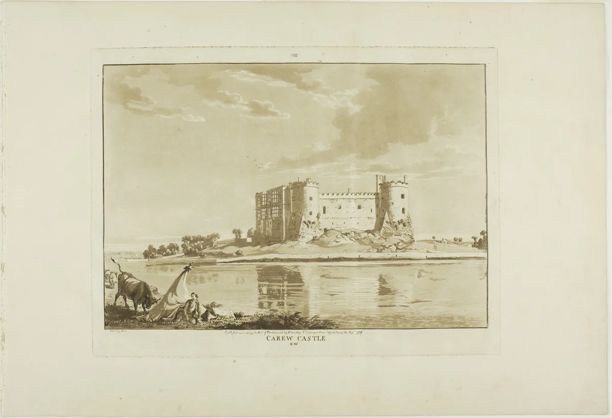 Carew Castle, plate eight from Twelve Views in Wales by Paul Sandby, print, 1777