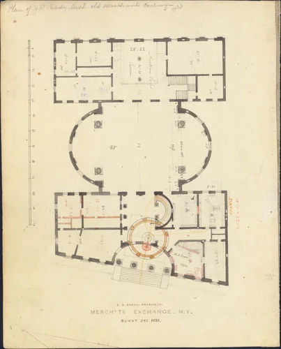 First Merchant's Exchange, New York (plan of main floor) by Alexander Jackson Davis, drawing, 1826