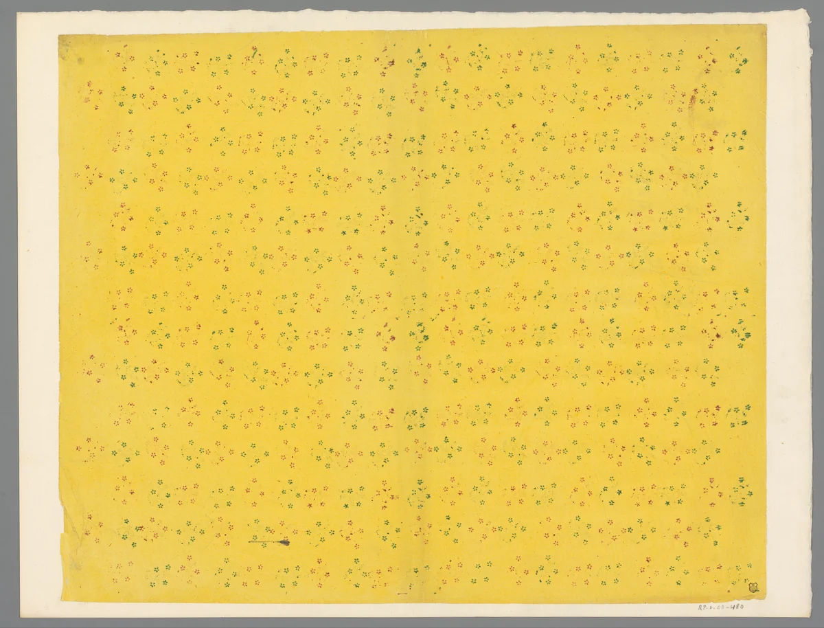 Blad met banenpatroon van bloemmotief by anonymous, print, 1800-1900