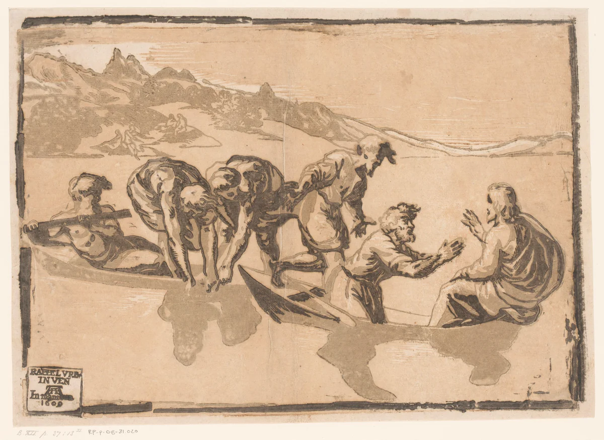 Wonderbare visvangst by Ugo da Carpi, print, 1609