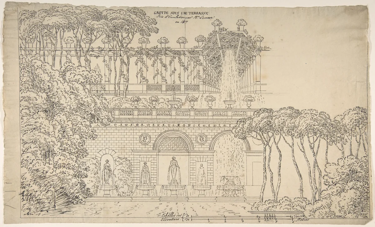 Grotto under a Terrace by Jean-Baptiste-Cicéron Lesueur, drawing, 1817