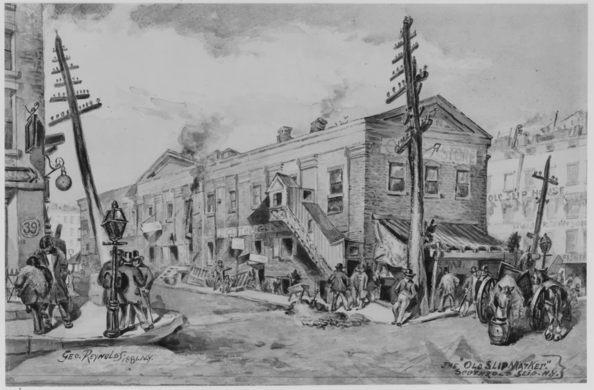 The Old Slip Market by George Reynolds, artwork, 1881