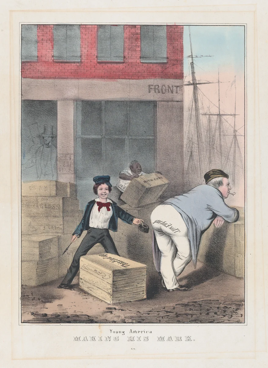 Young America Making His Mark by anonymous, print, 1835-1854
