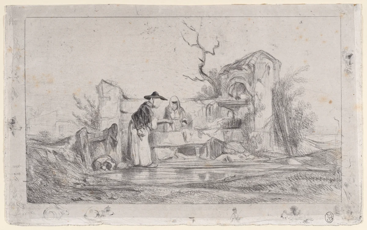 The Washerwomen by Alexandre-Gabriel Decamps, print, 1833-1838