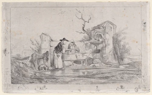 The Washerwomen by Alexandre-Gabriel Decamps, print, 1833-1838