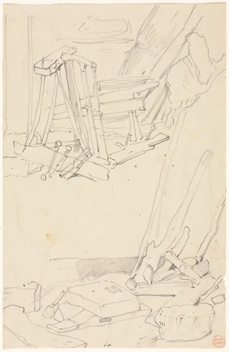Studies of Wood and Farm Implements by Eugène Isabey, drawing, 1824-1886