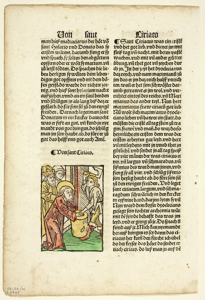 Saint Ciriaco from Heiligenleben (The Lives of Saints), Plate 12 from Woodcuts from Books of the 15th Century by Johann Schönsperger the Elder, print, 1947