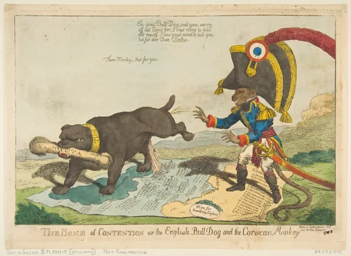 The Bone of Contention or the English Bull Dog and the Corsican Monkey by Charles Williams, print, 1803