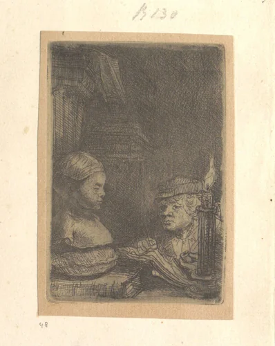 Man, tekenend naar een gipsmodel by Rembrandt van Rijn, book, 1639-1643