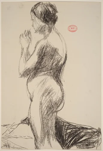 Untitled [side view of a female nude with hands clasped] by Richard Diebenkorn, drawing, 1955-1967