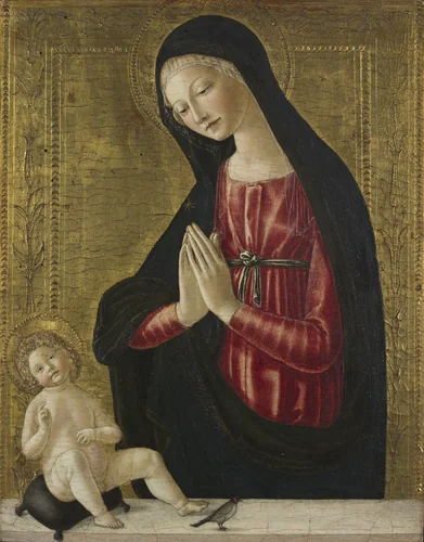 Virgin and Child with a Goldfinch by Neroccio de' Landi, painting, 1485-1495