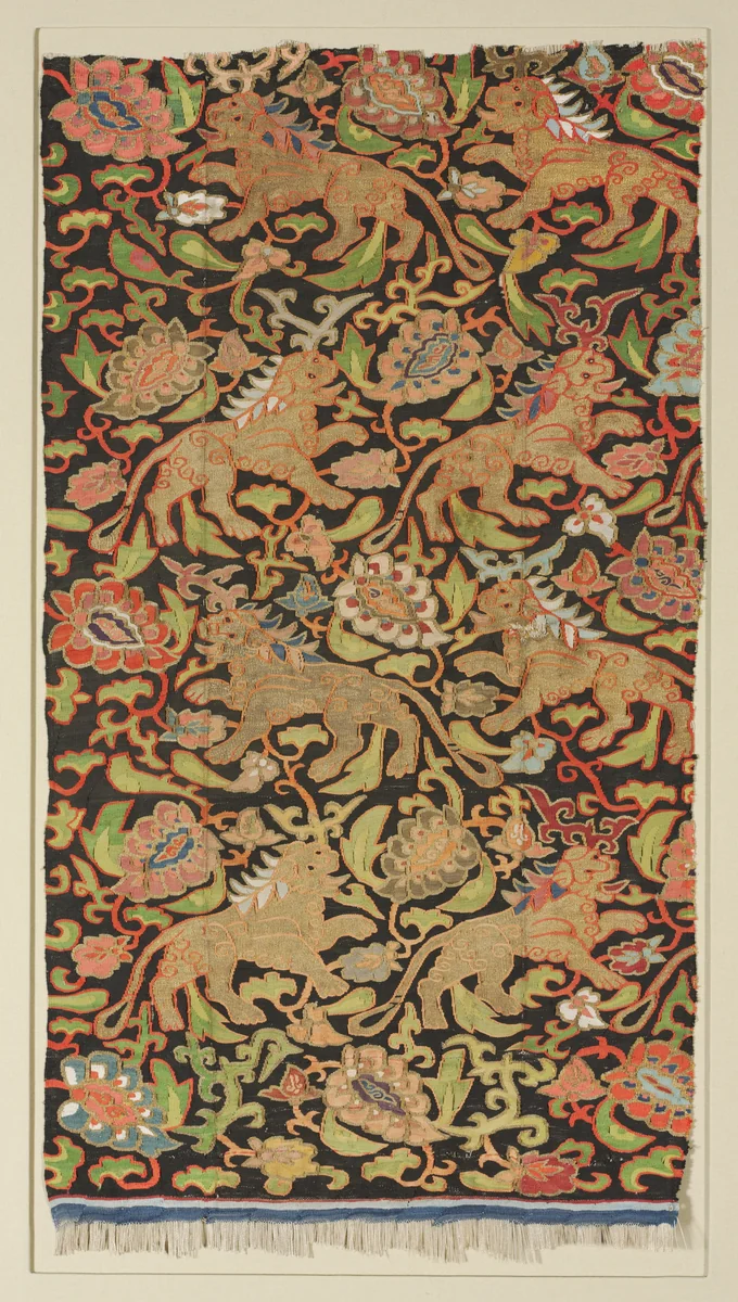 Tapestry with golden lions and palmettes by Unknown, textile, 1150-1299