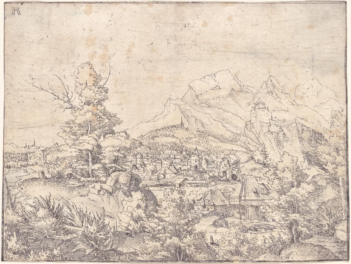 The Great Landscape with the Water Mill by Albrecht Altdorfer, print, 1520