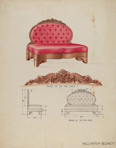 Sofa by Wellington Blewett, index of american design, 1936