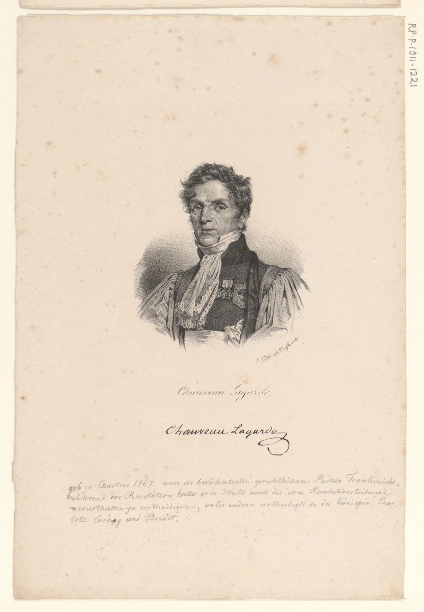 Portret van Claude François Chauveau-Lagarde by anonymous, print, 1818-1842